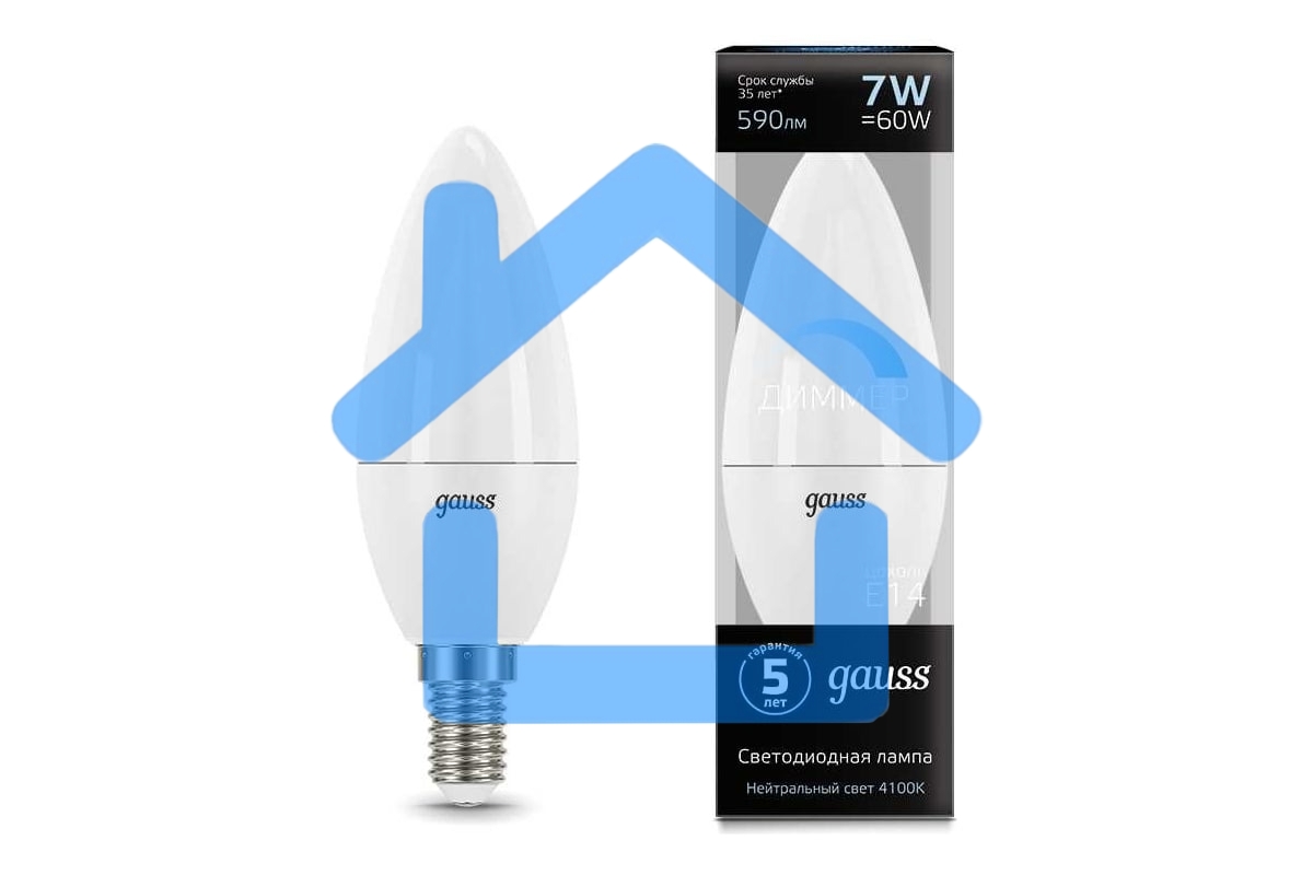 Лампа светодиодная Gauss Led Candle-dim E14 7Вт 4100К диммируемая 103101207-D