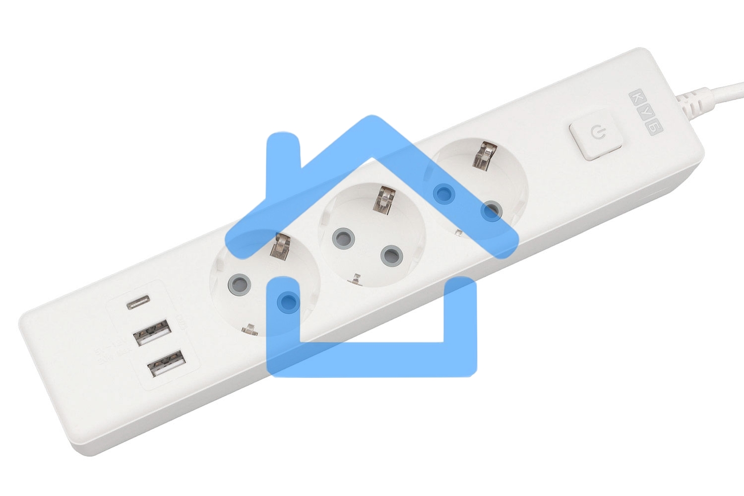 Бытовой удлинитель PowerCube, 3р с/з вык.,3USB, 3500 Вт, 16А, 1.9 м, 3*1,0 (белый) PC-5-2M