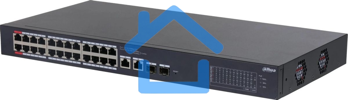 Коммутатор Dahua DH-CS4226-24ET-375 (L2) 24x100Мбит/с 2xКомбо (1000BASE-T/SFP) 2SFP 24PoE 375W управляемый