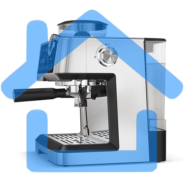 Кофеварка рожковая BQ CM5002 серебристый/черный, исп. кофе - зерновой/молотый, 2,8 л, 2400 Вт, 19 бар