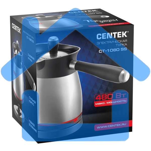 Кофеварка-турка электрическая Centek CT-1080 SS металл, исп. кофе - молотый, 0.5 л, 480 Вт