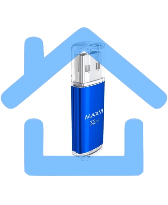 Флешка USB R/W Maxvi MP 32Gb USB 2.0 blue, монолит с колпачком, металл + ABS пластик
