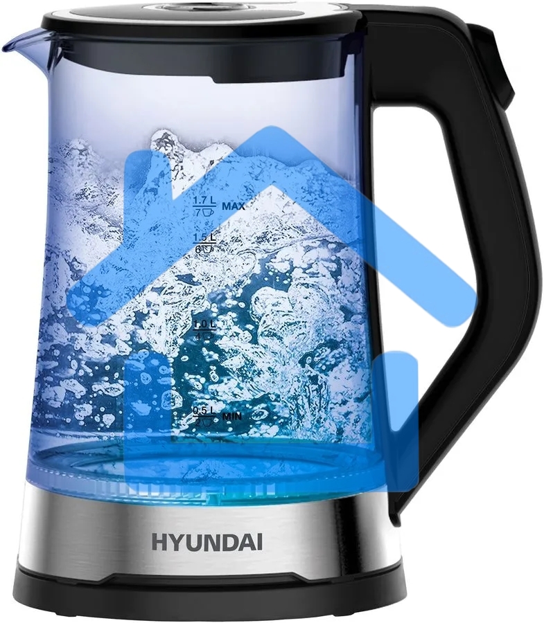 Чайник электрический Hyundai HYK-G3401 1.7л. 2200Вт черный/серебристый (корпус: стекло)