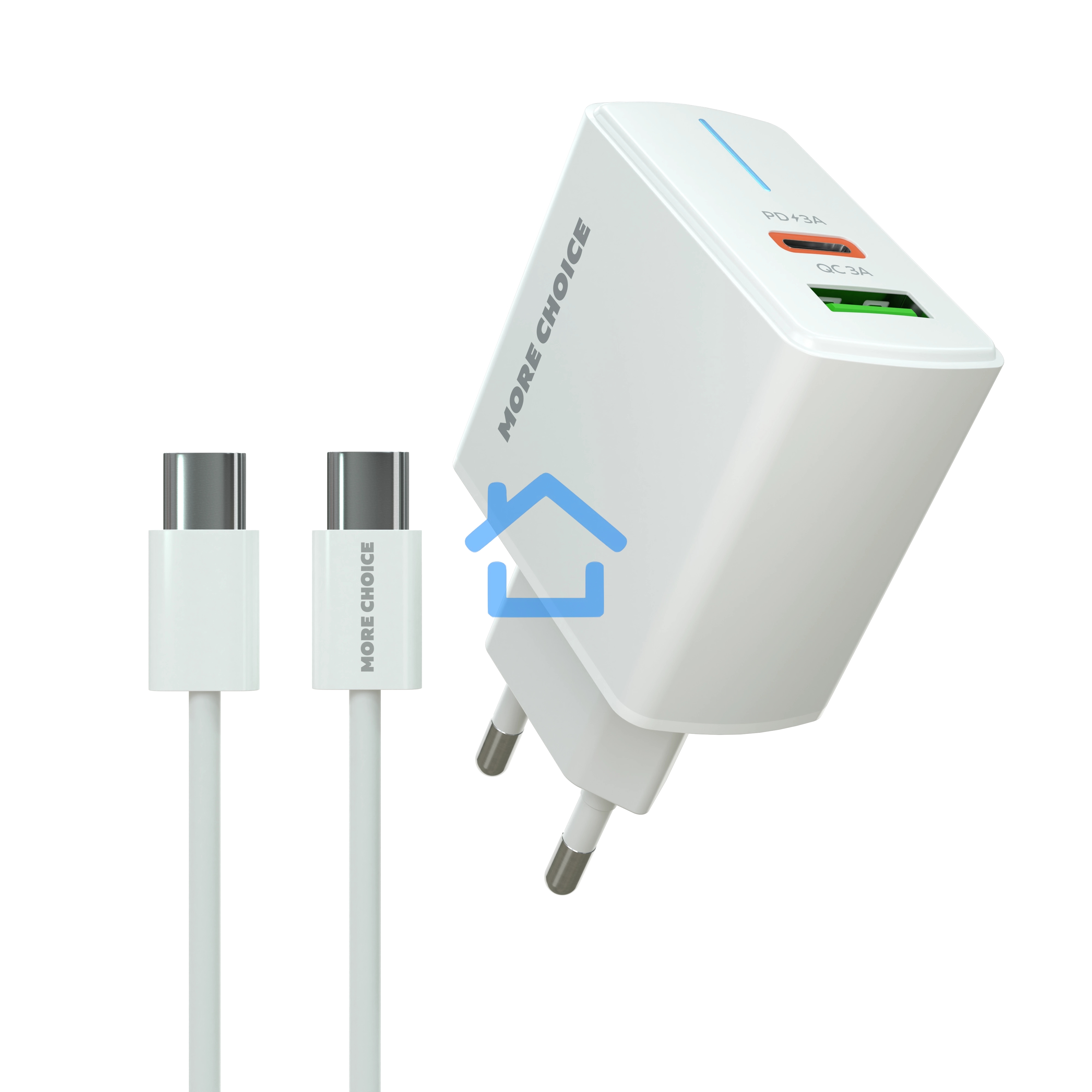 Зарядное устройство MORE CHOICE (4620202551252) NC61a белый - 1USB+1USB-C 3.0A PD 20W+QC3.0 быстрая зарядка для Type-C