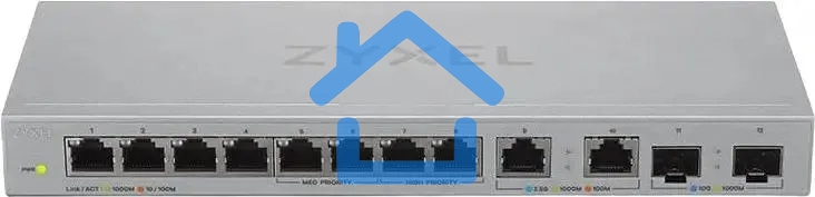 Коммутатор Zyxel XGS1010-12-ZZ0102F 8x1Гбит/с 2x2.5Гбит/с 2SFP+ неуправляемый