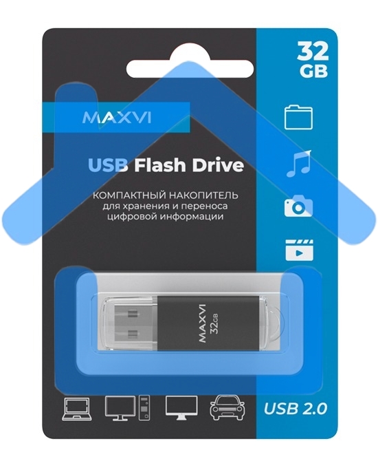 Флешка USB Maxvi MP black (FD32GbUSB20C10MP), 32Gb USB 2.0, R/W 15/5, черный