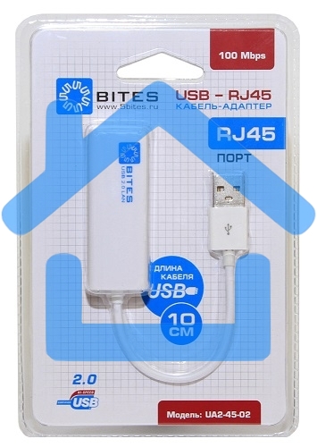 Адаптеры USB Ethernet 5bites Кабель-адаптер 5bites UA2-45-02WH USB2.0 -> RJ45 10/100 Мбит/с, 10см