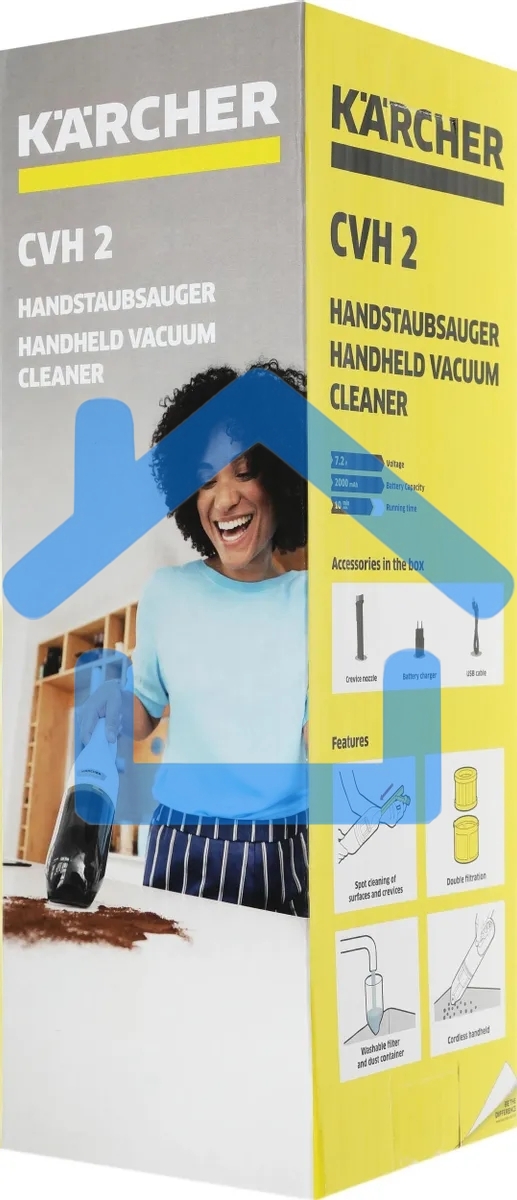 Пылесос ручной Karcher CVH 2 белый/черный, питание от аккумулятора, 70 Вт, уборка сухая, пылесборник 0.15 л, работа от АКБ max 10 мин.