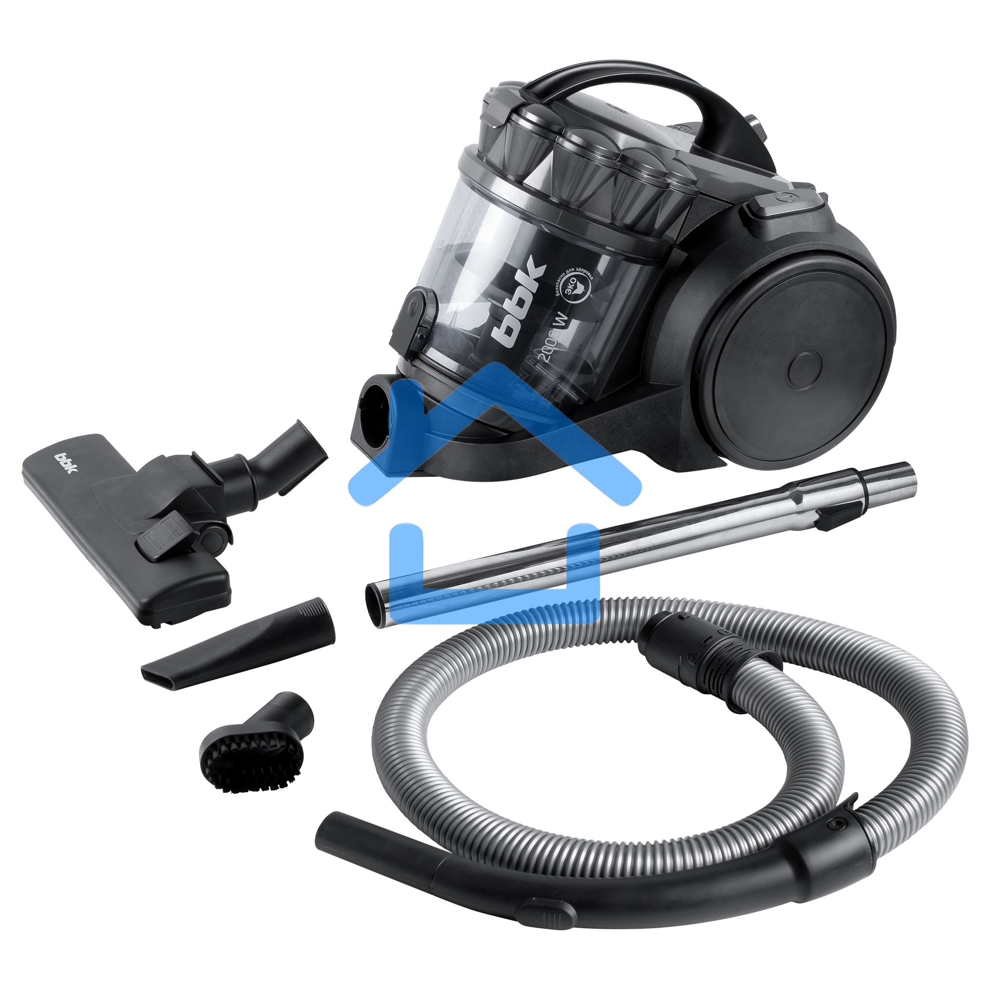 Пылесос BBK BV1505 серый/черный, 350/2000 Вт, уборка сухая, пылесборник контейнер 2 л