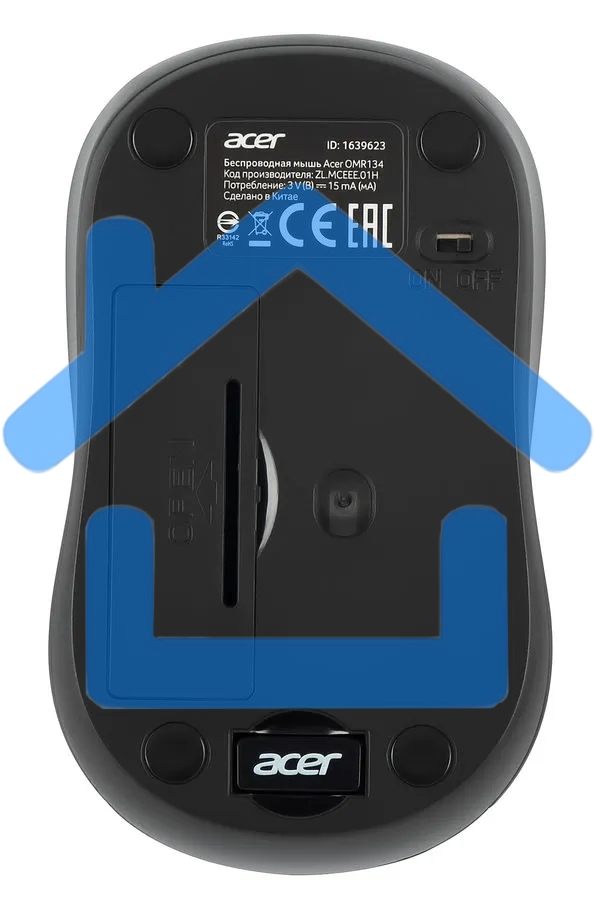 Мышь беспроводная Acer OMR134 серый, 1000 dpi, радиоканал, USB, кнопки - 3
