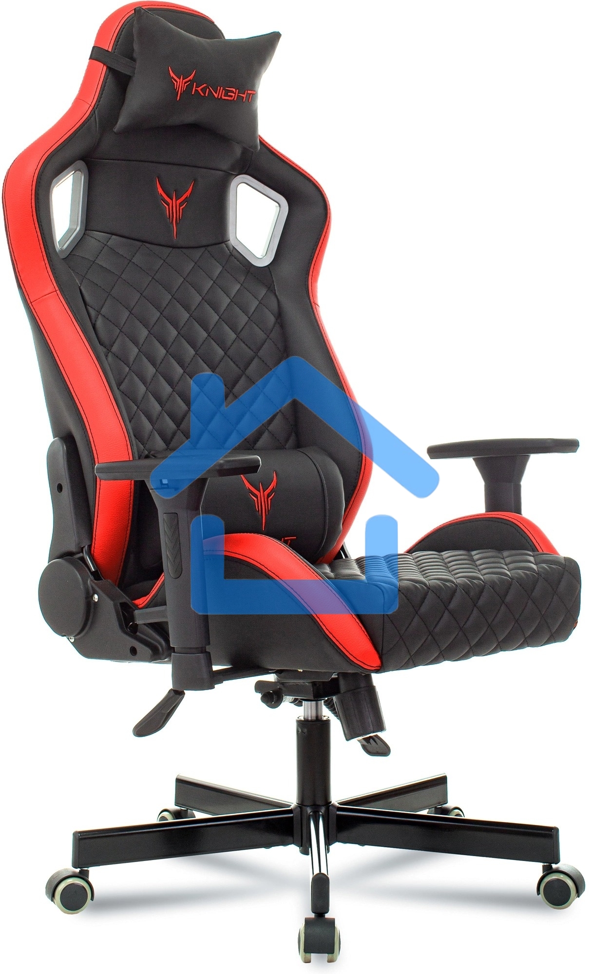 Кресло игровое Knight OUTRIDER черный/красный ромбик эко.кожа с подголов. крестовина металл