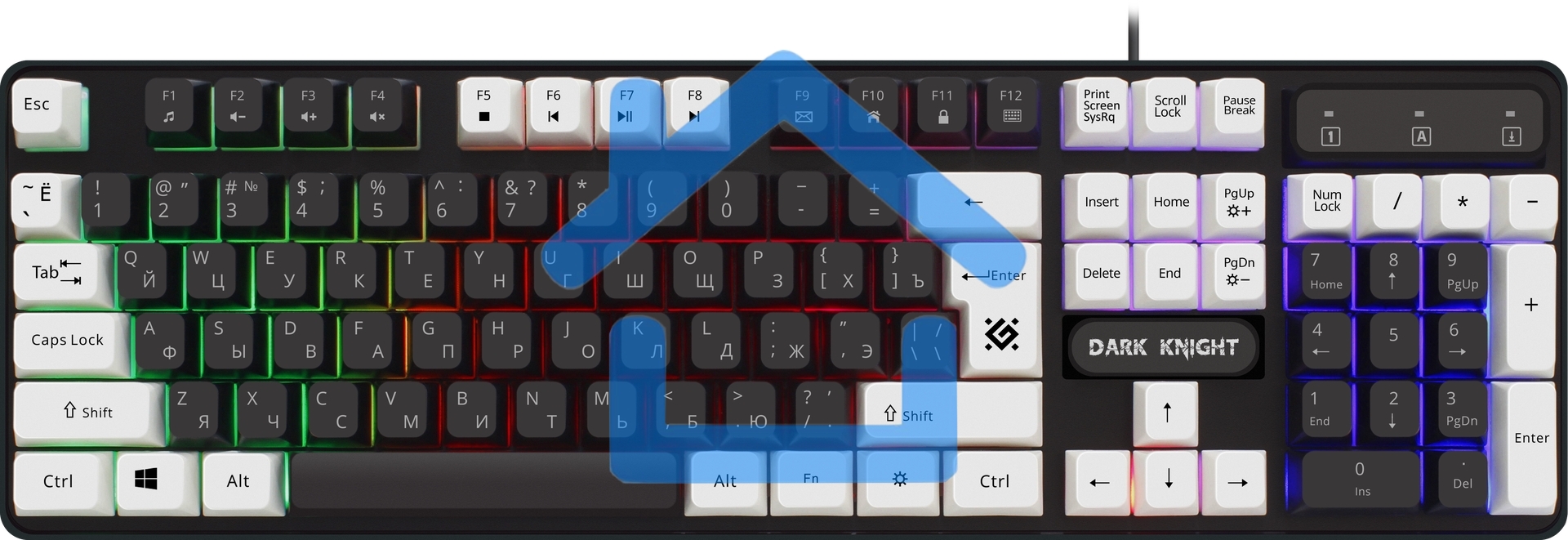 Клавиатура Defender Dark Knight GK-077 проводная, USB, черный/белый