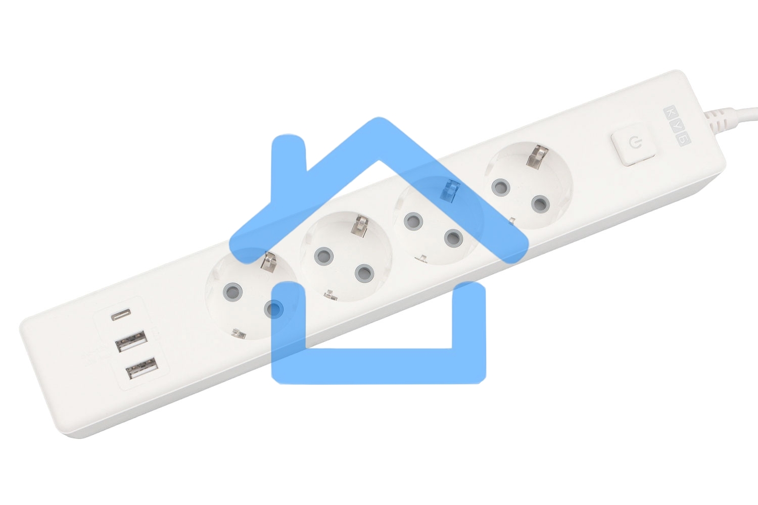 Бытовой удлинитель PowerCube, 4р с/з вык., 3USB, 3500 Вт, 16А, 1.9 м, 3*1,0 (белый) PC-6-2M