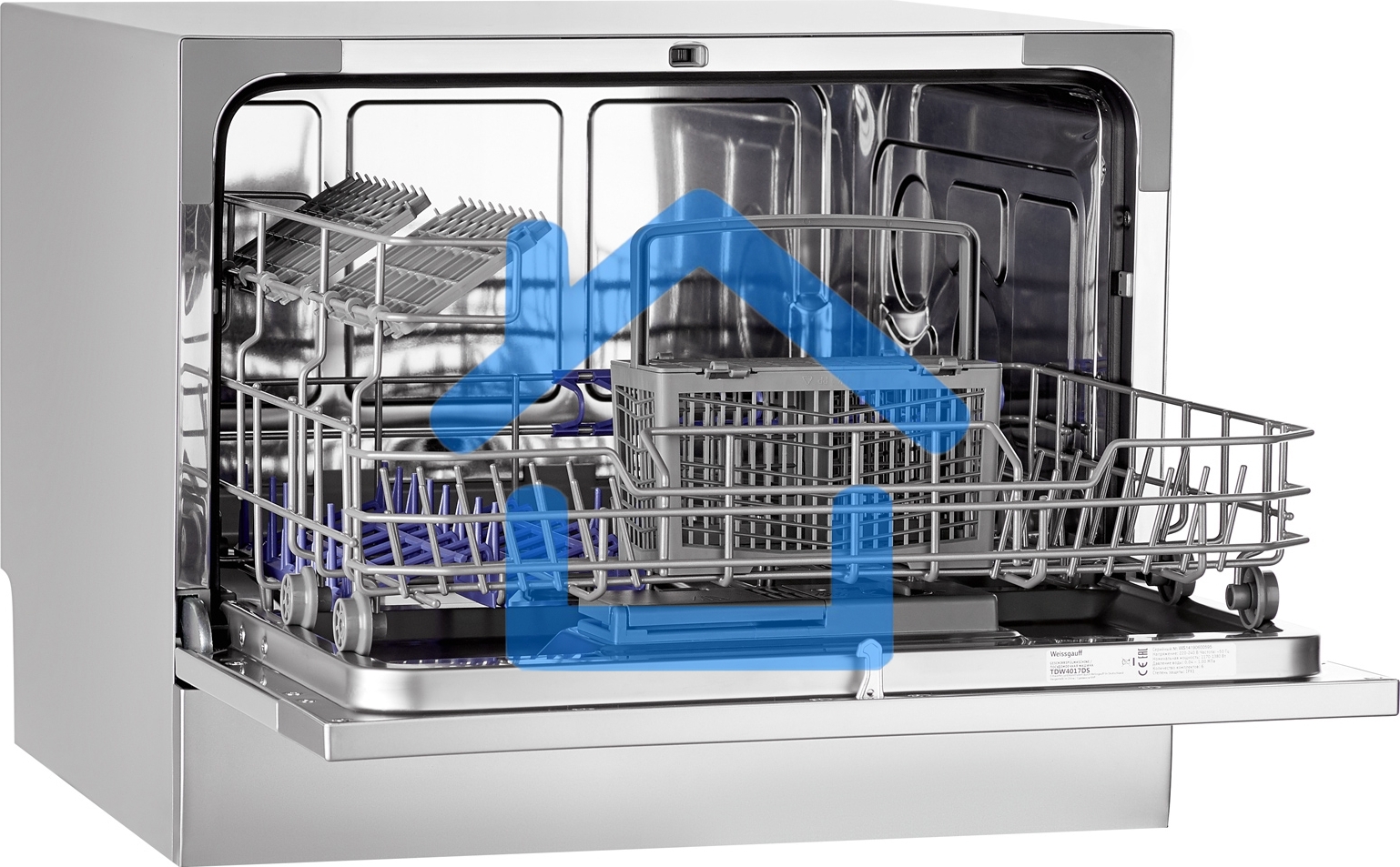 Посудомоечная машина Weissgauff TDW 4017 DS, серебристый/черный, 55 см, 6 компл., 49 дБ, класс A+
