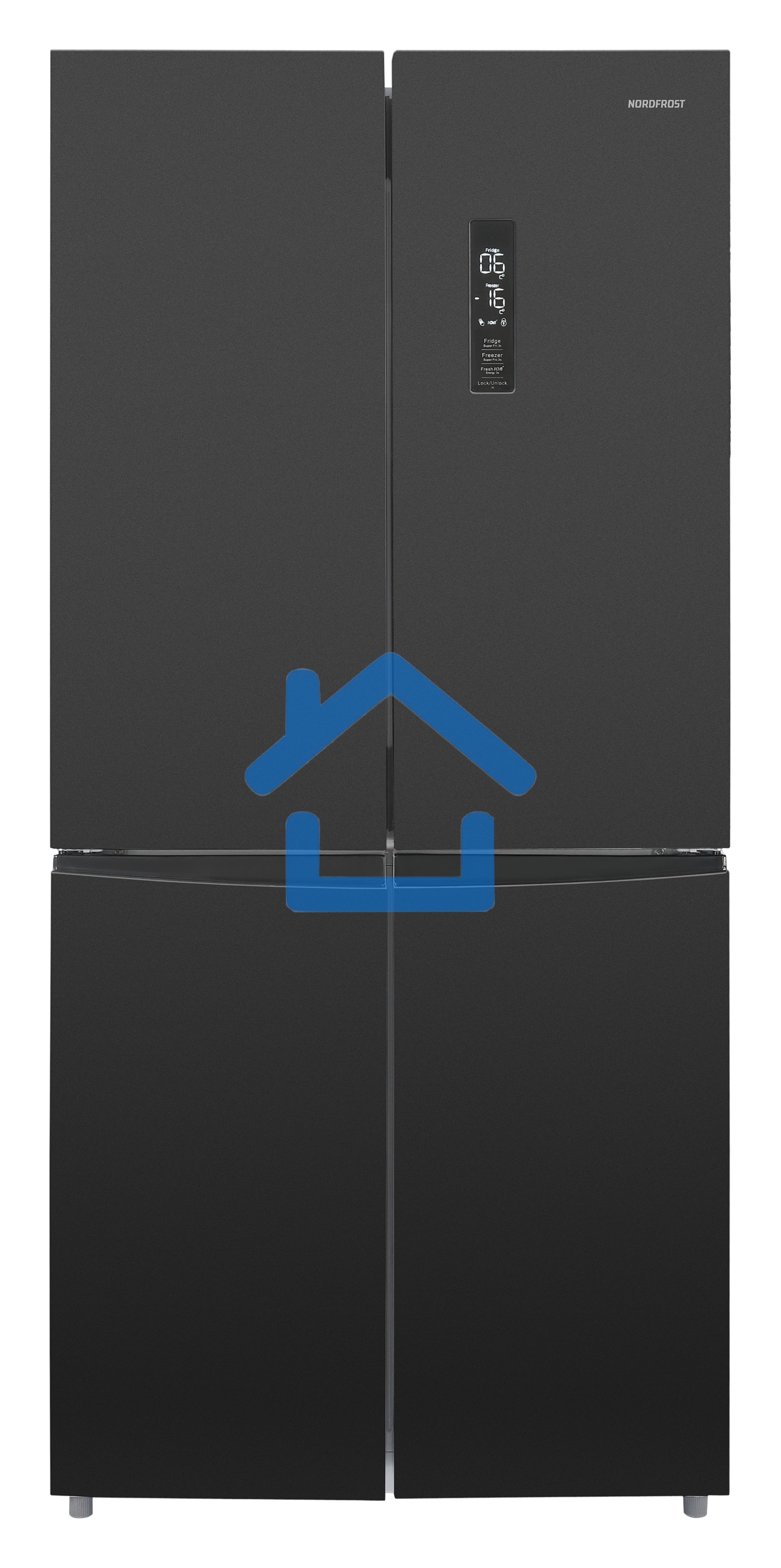 Холодильник Nordfrost RFQ 510 NFB inverter графитовый трехкамерный 286/141л морозилка снизу, No Frost, Side-by-Side