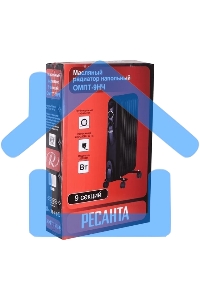 Обогреватель масляный Ресанта ОМПТ-9НЧ (9 секций) черный, 2000 Вт, 25 м2, термостат 67/3/14