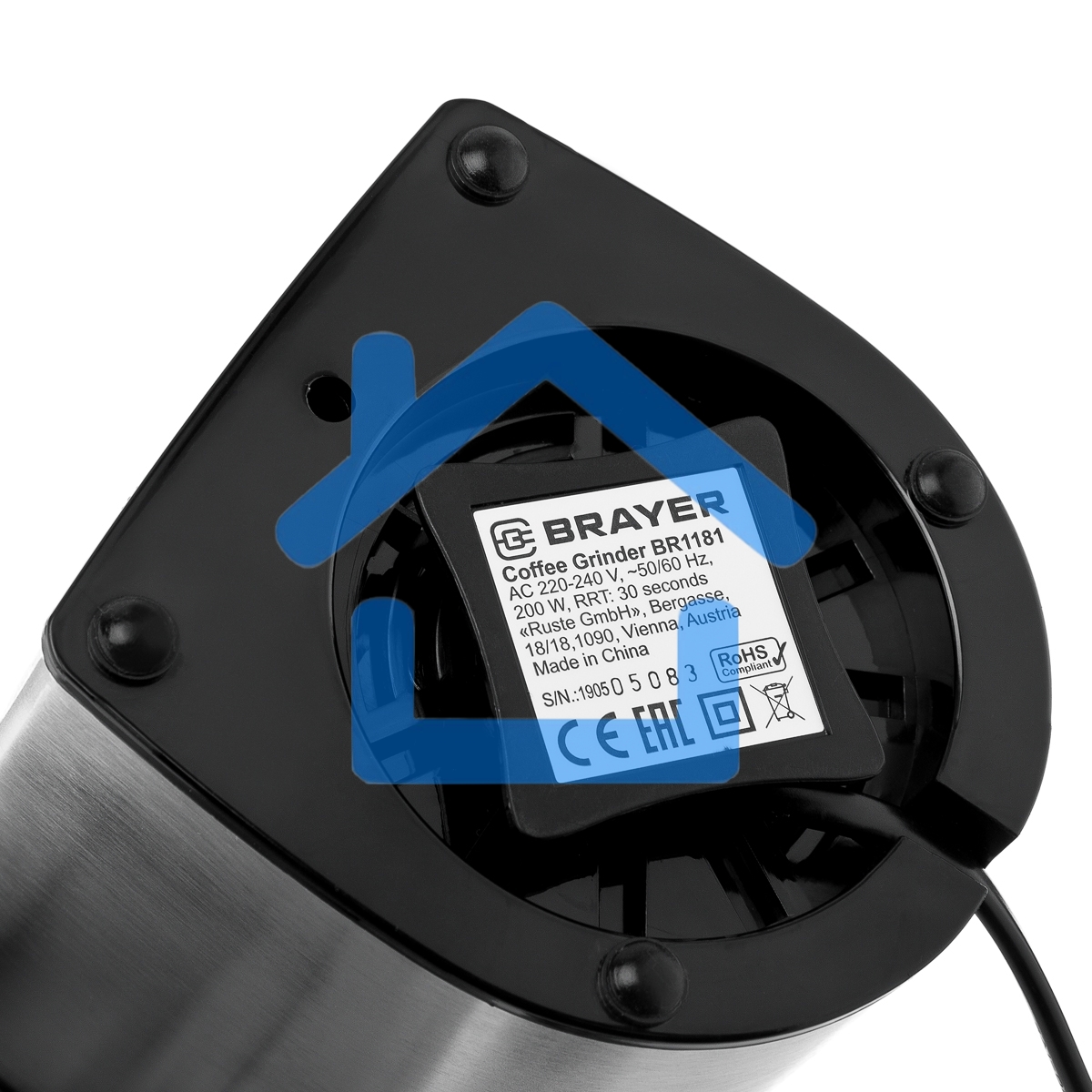 Кофемолка BRAYER BR1181, 2 ножа для мяг. и твер., 70 г.,Мощн. 200 Вт, нерж. корп, нажатием на крышку