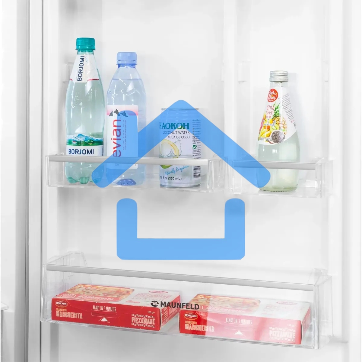 Холодильник Maunfeld MFF200NFWE белый, двухкамерный, 271/106 л, морозилка снизу, Total No Frost