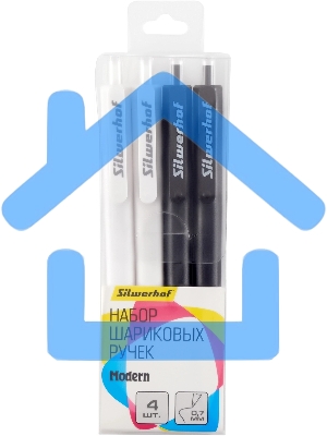 Набор ручек шариковых автоматическая Silwerhof NG Modern, d=0.7мм, синие чернила, блистер с европодвесом (4шт)