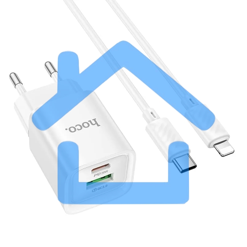 Сетевое зарядное устройство HOCO C147Aai 1USB+1Type-C 3.0A QC3.0 PD 20W, White