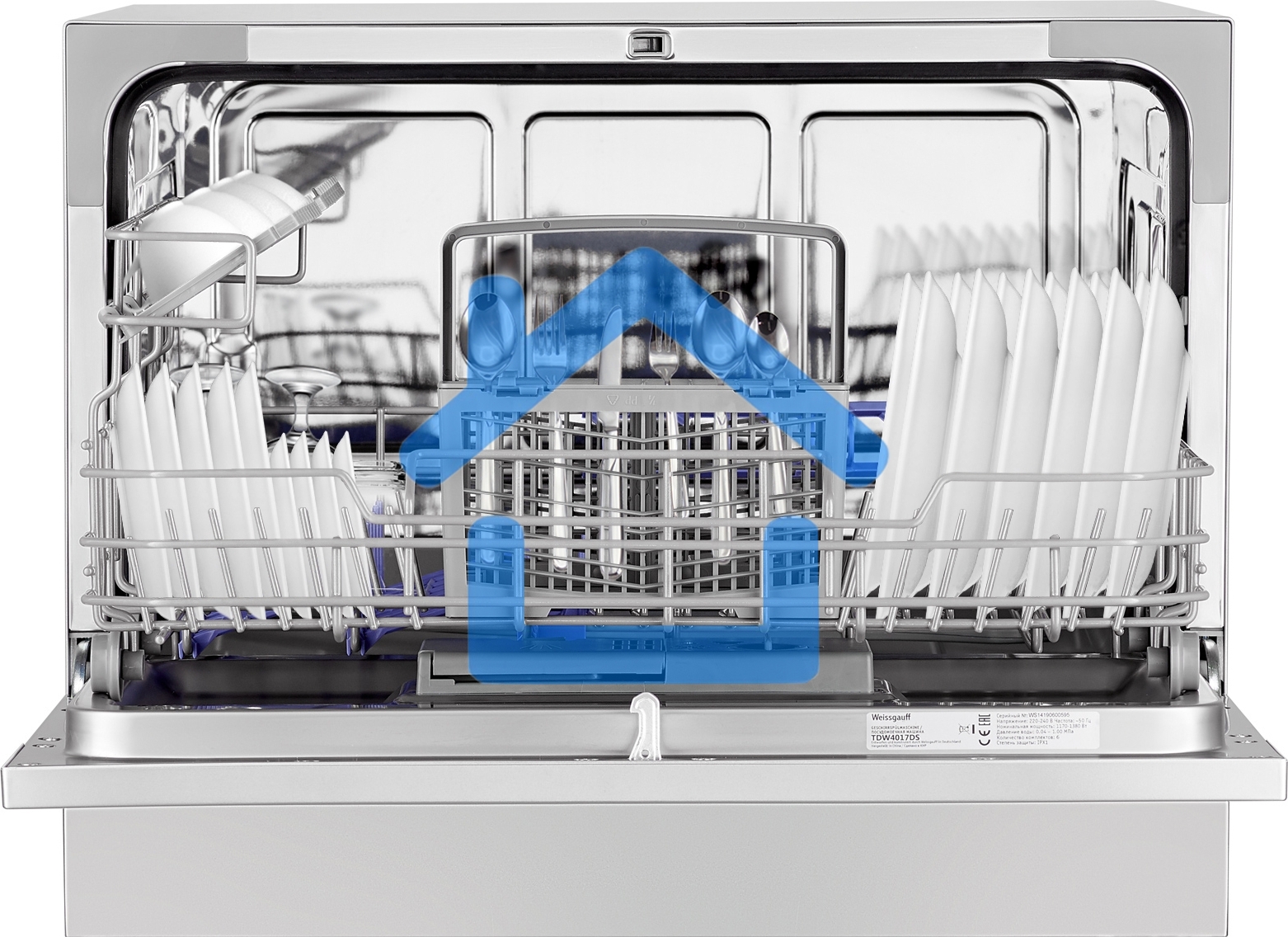 Посудомоечная машина Weissgauff TDW 4017 DS, серебристый/черный, 55 см, 6 компл., 49 дБ, класс A+