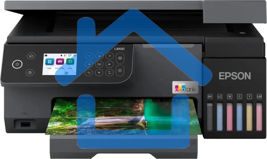 МФУ струйное Epson EcoTank L8100 (C11CK94***), A4, цветной, печ. до 8 стр/мин., 5760 x 1440 dpi (печ.), 1200x4800dpi (скан.), USB, Wi-Fi