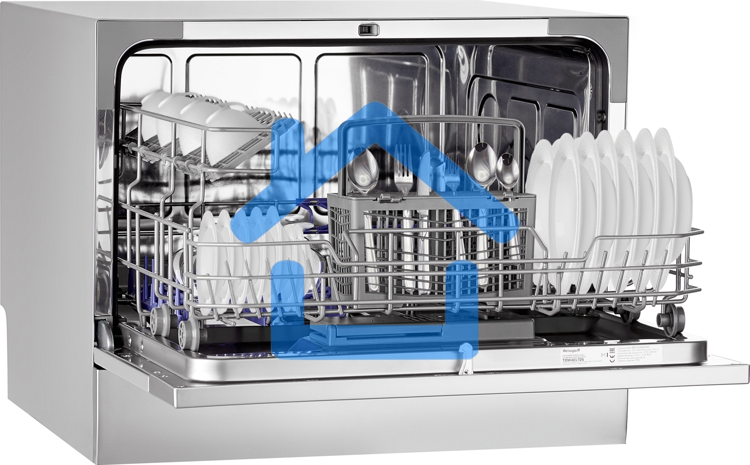Посудомоечная машина Weissgauff TDW 4017 DS, серебристый/черный, 55 см, 6 компл., 49 дБ, класс A+