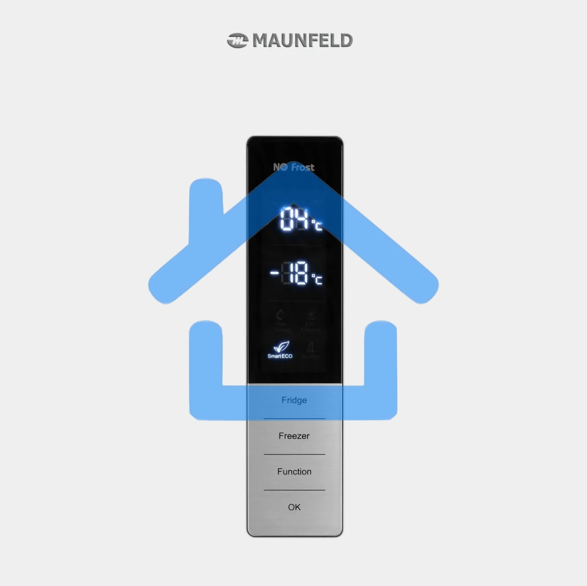 Холодильник Maunfeld MFF200NFWE белый, двухкамерный, 271/106 л, морозилка снизу, Total No Frost