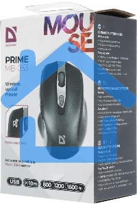 Мышь беспроводная Defender Prime MB-053 черный, 1600 dpi, радиоканал, USB, кнопки - 6