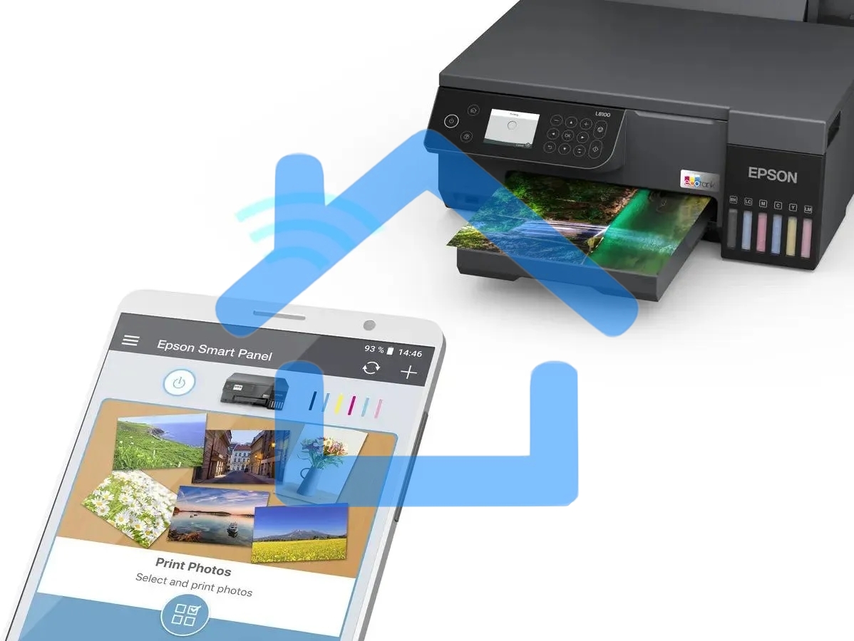 МФУ струйное Epson EcoTank L8100 (C11CK94***), A4, цветной, печ. до 8 стр/мин., 5760 x 1440 dpi (печ.), 1200x4800dpi (скан.), USB, Wi-Fi