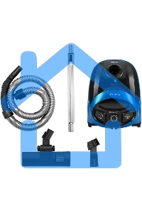 Пылесос Hyundai HYV-B1550 синий/черный, 250/1800 Вт, уборка сухая, пылесборник мешок, 1.5 л (в компл.:1мешок)