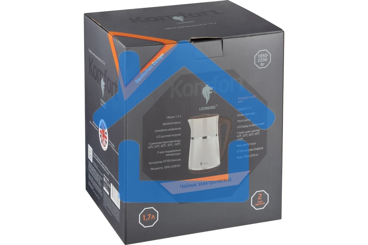 Чайник электрический LEONORD LE-1512 1,7 л, 2200 Вт, бежевый