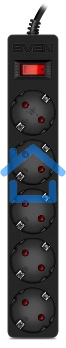Фильтр Sven SF-05E 3,0 м (5 розеток с защитными шторками) черный, цветная коробка