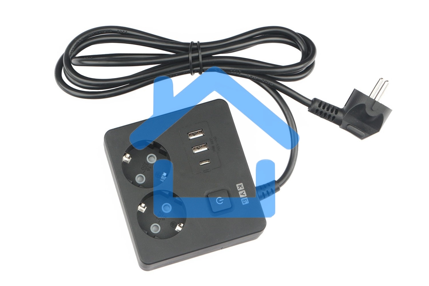 Бытовой удлинитель PowerCube, 2р с/з вык.,3USB, 3500 Вт, 16А, 1.9 м, 3*1,0 черный квадрат PC-1B-2M