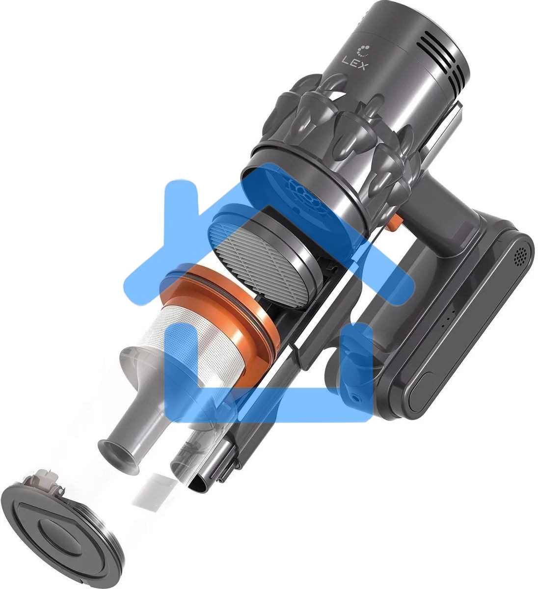 Пылесос вертикальный LEX LXVCS 7071 оранжевый, питание от аккумулятора, 196 Вт, уборка сухая, пылесборник 0.8 л, работа от АКБ max 40 мин