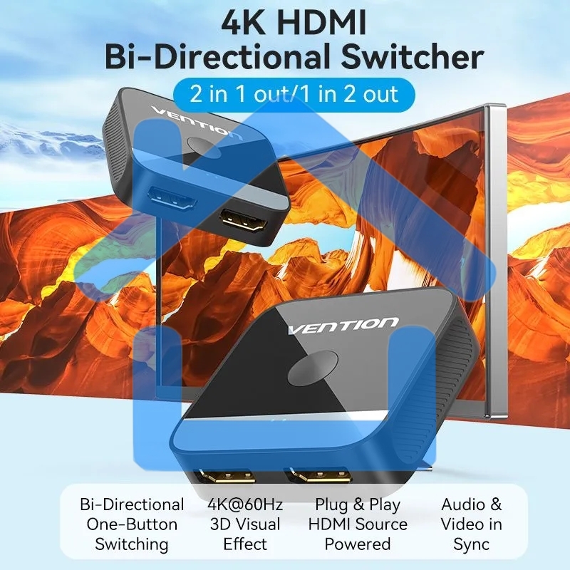 Переключатель - разветвитель Vention HDMI v2.0 4K двунаправленный 2x1/1x2