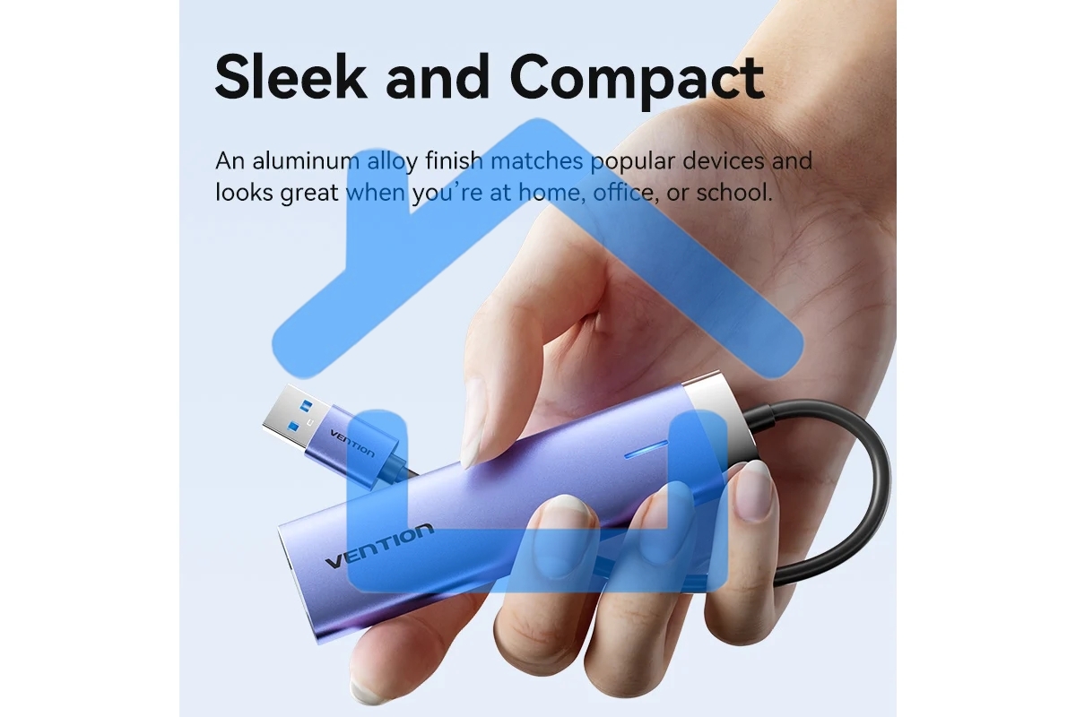 Сетевой адаптер Vention USB 3.0 M/Gigabit Ethernet RJ45+OTG хаб 3xUSB Синий - 0.15м.