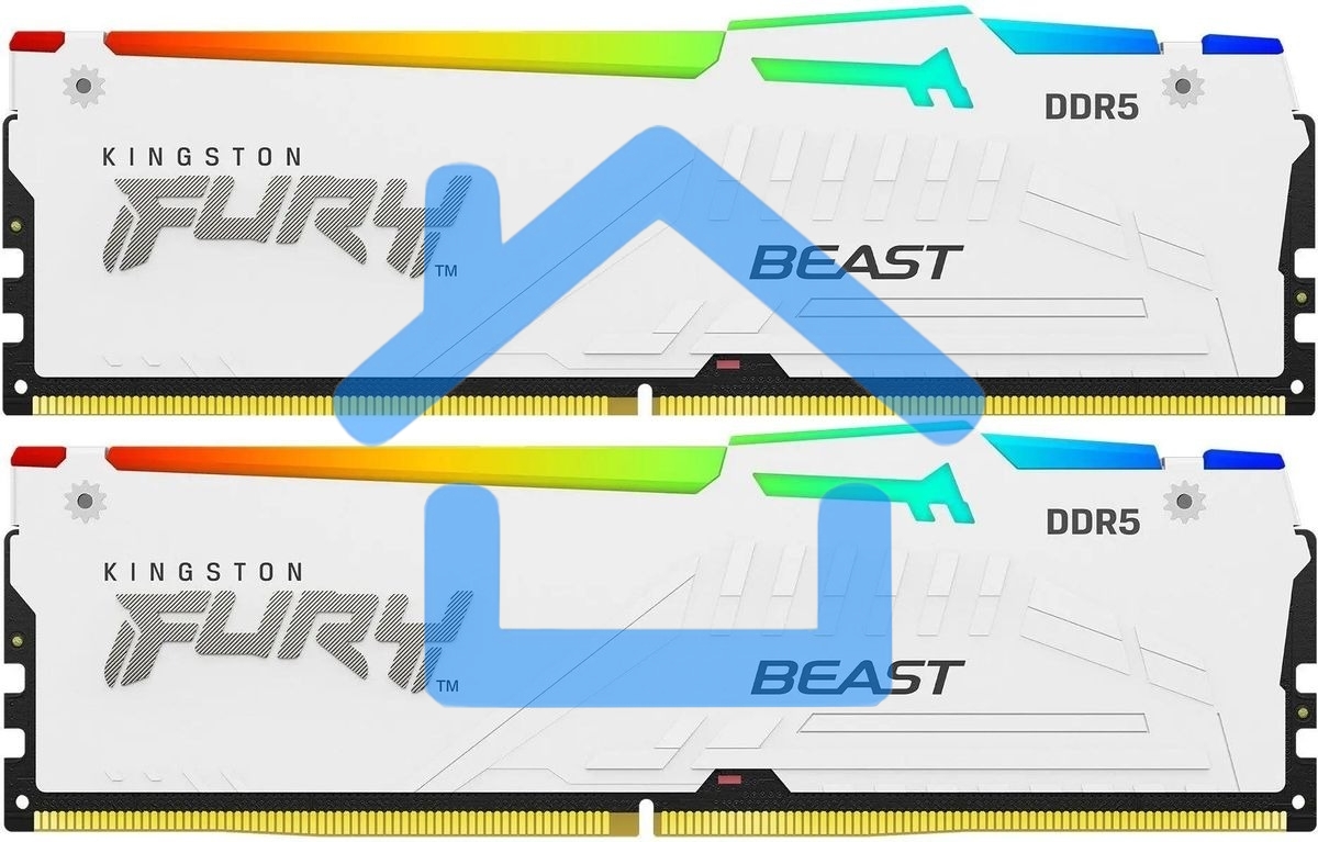 Оперативная память Kingston Fury Beast, DDR5, 64Gb (2x32GB), 5600MHz, CL36, DIMM, радиатор, RGB, белый