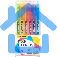 Набор ручек гелевых автоматических Silwerhof NG Fresh, d=0.5мм, синие чернила, блистер с европодвесом (6шт) сменный стержень