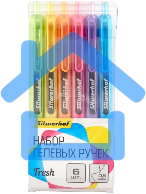 Набор ручек гелевых автоматических Silwerhof NG Fresh, d=0.5мм, синие чернила, блистер с европодвесом (6шт) сменный стержень
