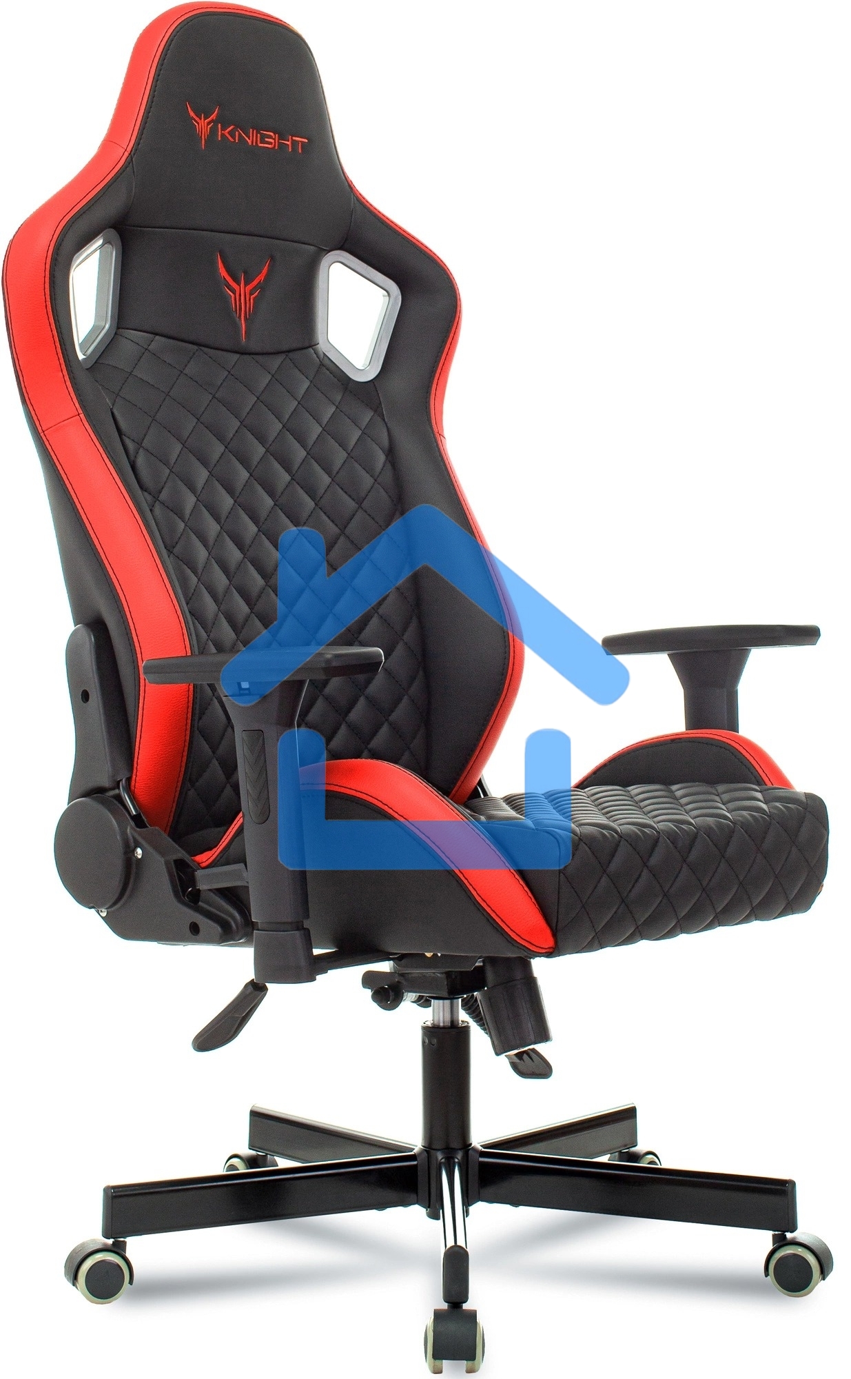 Кресло игровое Knight OUTRIDER черный/красный ромбик эко.кожа с подголов. крестовина металл