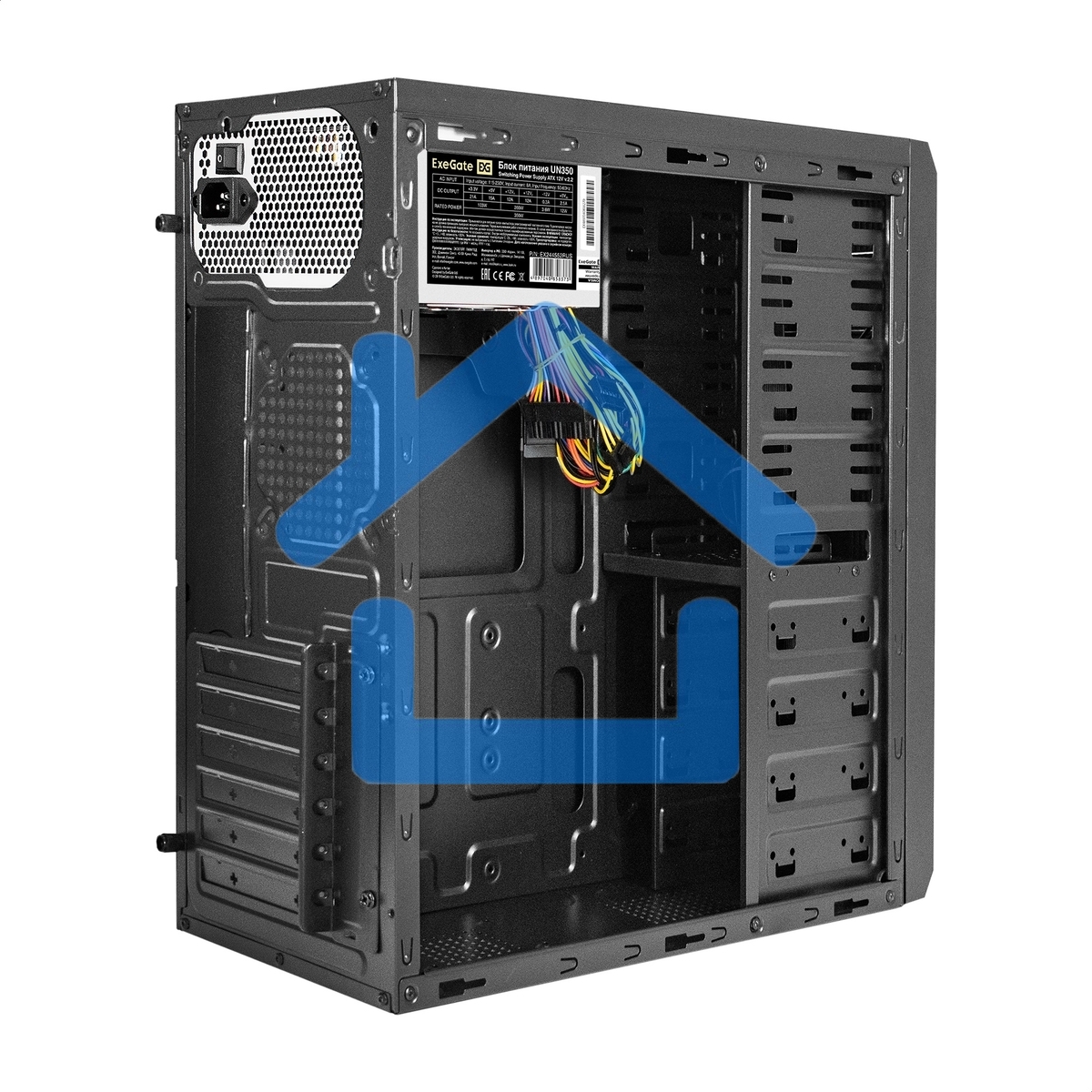 Компьютерный корпус Miditower ExeGate UN-605B Black, ATX, (UN350, 120мм), 2*USB, Audio, замок блокировки кнопки питания