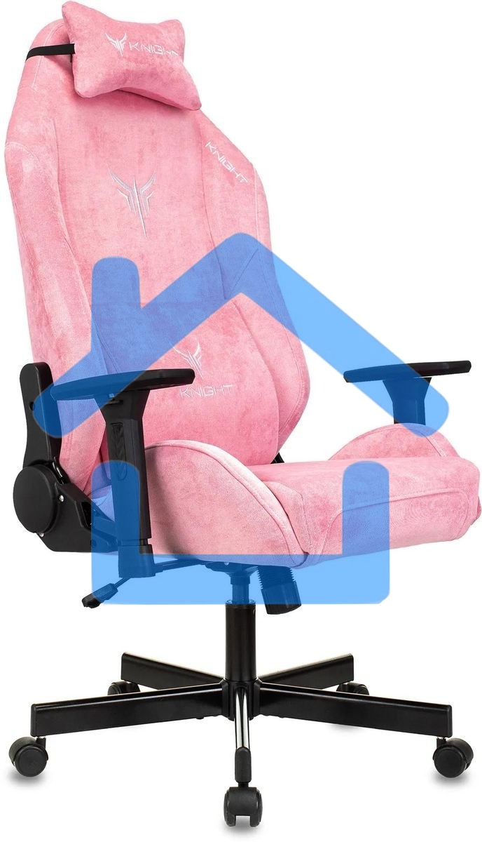 Кресло игровое Knight N1 Fabric розовый Velvet 36 с подголов. крестовина металл