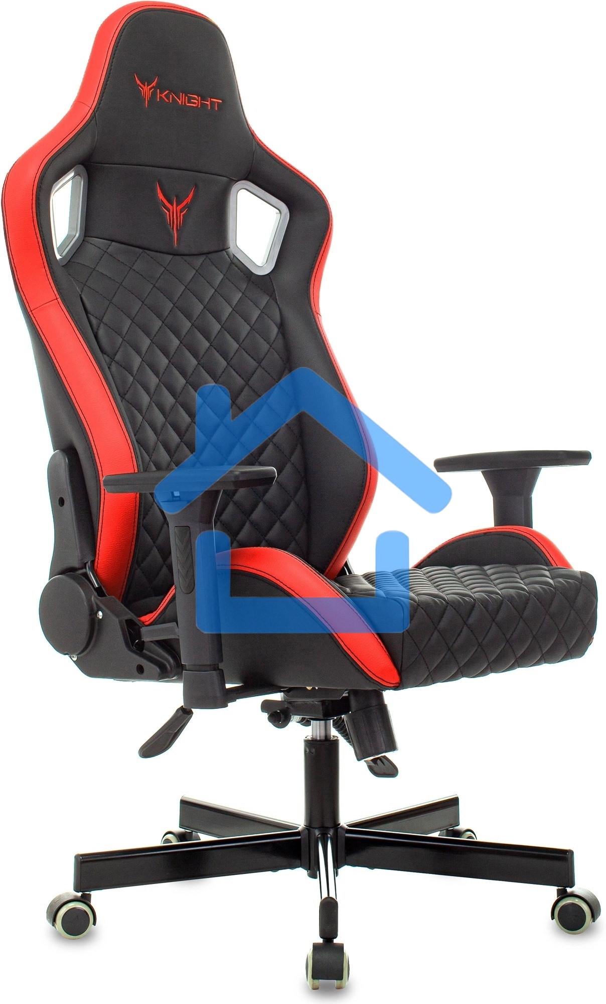 Кресло игровое Knight OUTRIDER черный/красный ромбик эко.кожа с подголов. крестовина металл