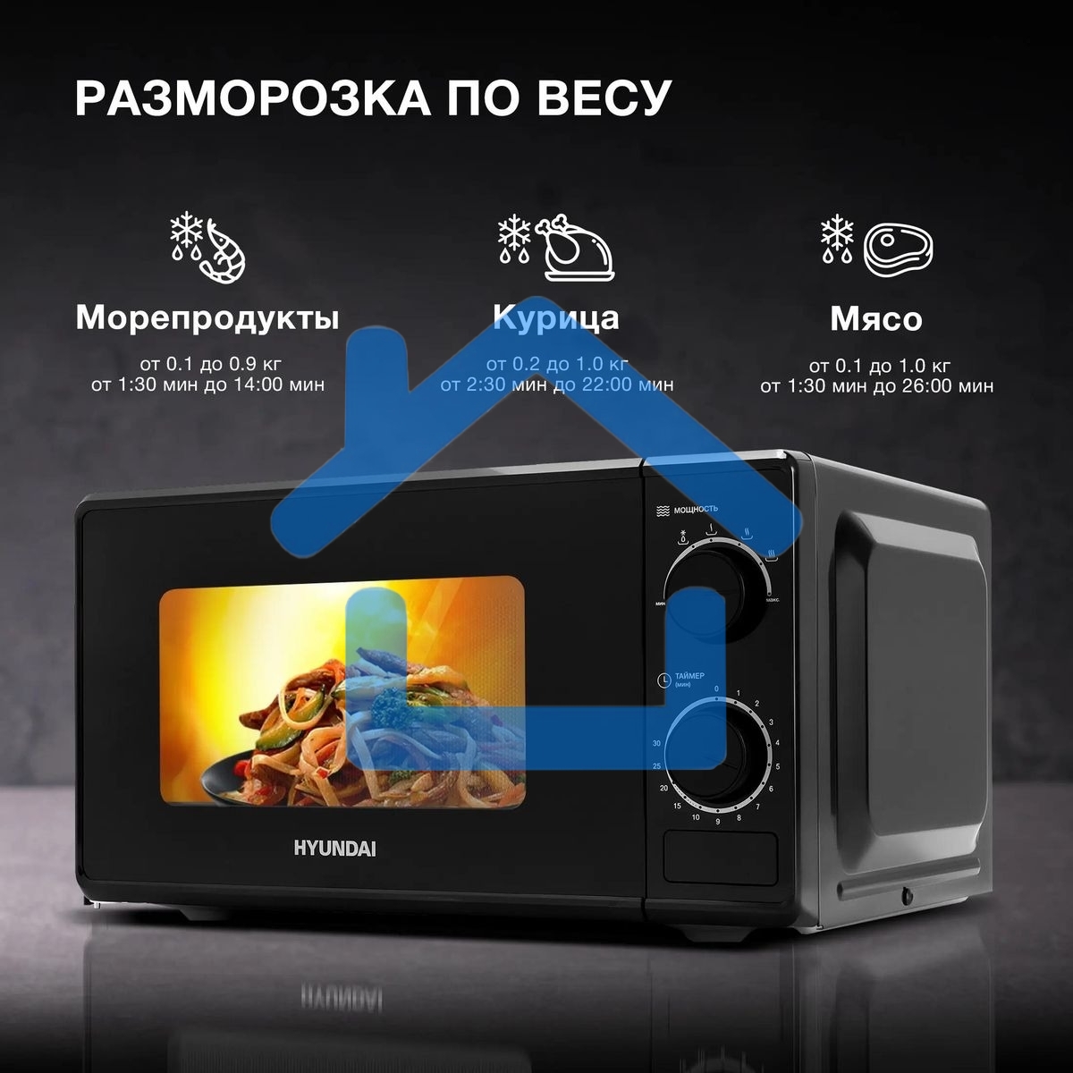 Микроволновая печь Hyundai HYM-M2096 черный, 20 л, 700 Вт, переключатели - поворотный механизм