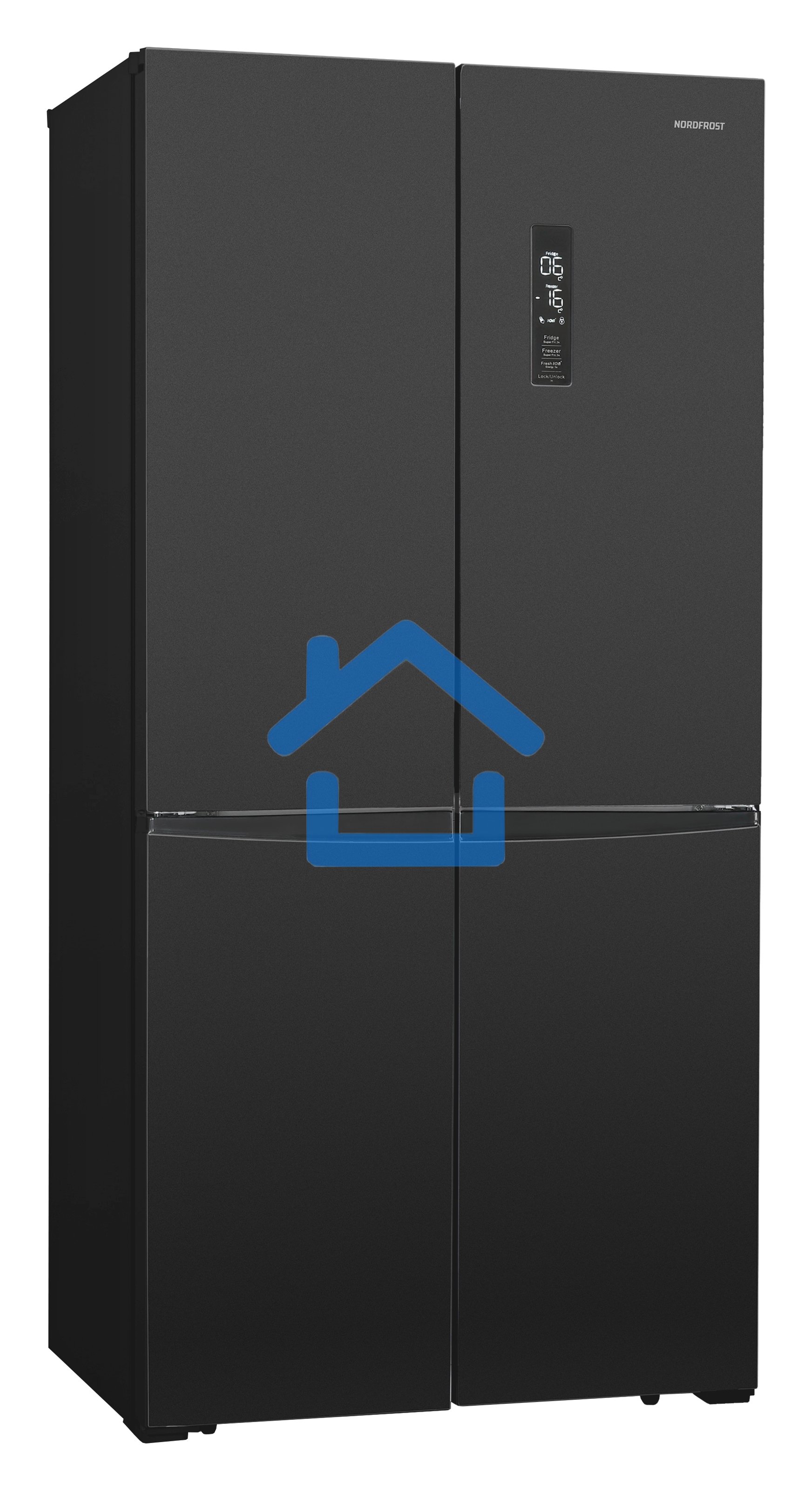 Холодильник Nordfrost RFQ 510 NFB inverter графитовый трехкамерный 286/141л морозилка снизу, No Frost, Side-by-Side