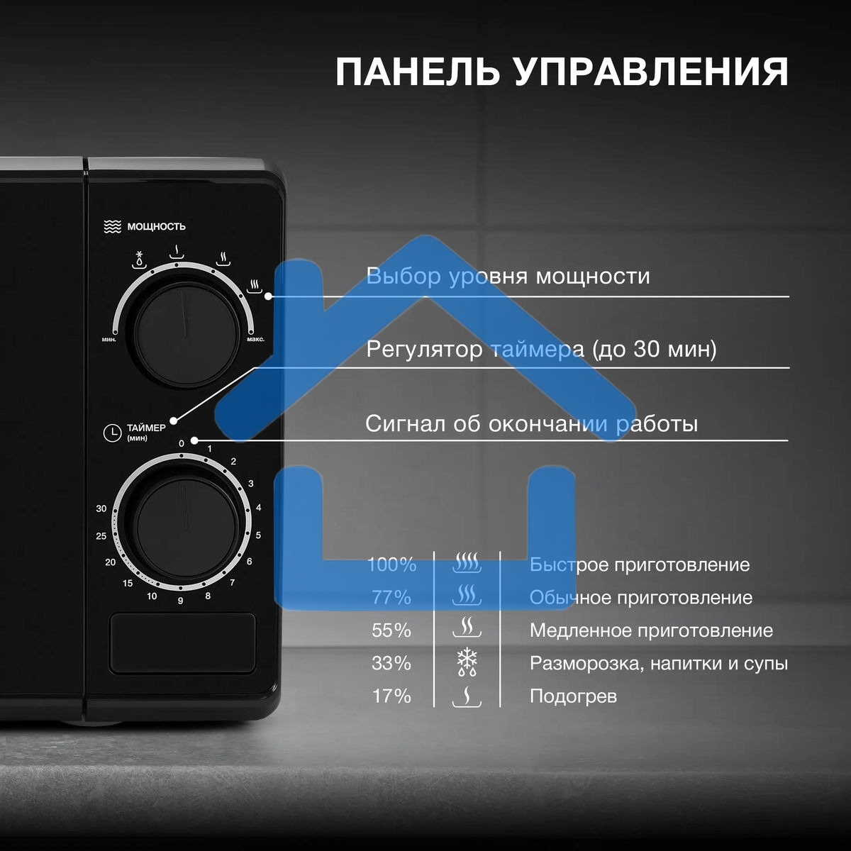 Микроволновая печь Hyundai HYM-M2096 черный, 20 л, 700 Вт, переключатели - поворотный механизм