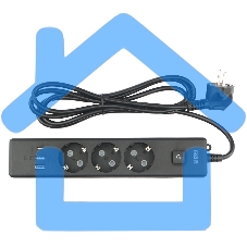 Бытовой удлинитель PowerCube, 3р с/з вык.,3USB, 3500 Вт, 16А, 1.9 м, 3*1,0 черный PC-6B-2M