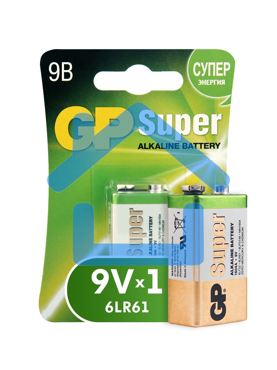 Алкалиновая батарейка GP Super Alkaline G-Tech 9V Крона - 1 шт. на блистере (1 шт.)