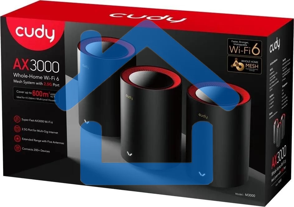 Wi-Fi Mesh-система/ AX3000 Wi-Fi 6 Mesh 2.5G Solution 3-Pack, Dual-Band, Chipset MT7981BA+MT7976CN+RTL8221B, 802.11ax/ac/a/b/g/n, 2402Mbps at 5GHz + 574Mbps at 2.4GHz, 2.5G WAN+GE LAN, 5 internal antennas, MU-MIMO, DDNS, Zerotier/Wireguard/OpenVPN/IPSec/L